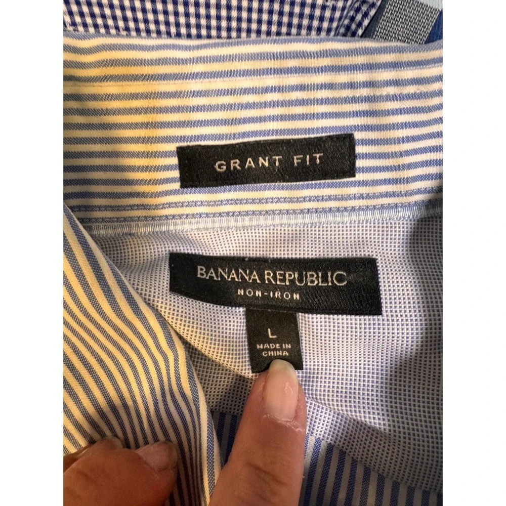 Banana Republic Grant Fit‎ Non-Iron Shirts Lot of 3 Large 16-16½ Blue Stripe